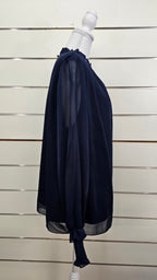 Navy Lined Long-Sleeve Chiffon Blouse - 2XL
