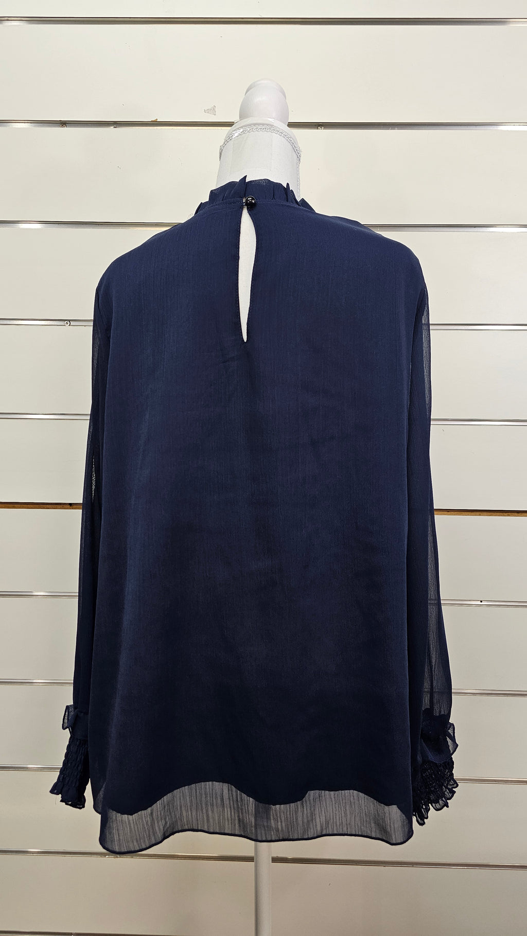 Navy Lined Long-Sleeve Chiffon Blouse - 2XL