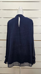 Navy Lined Long-Sleeve Chiffon Blouse - 2XL