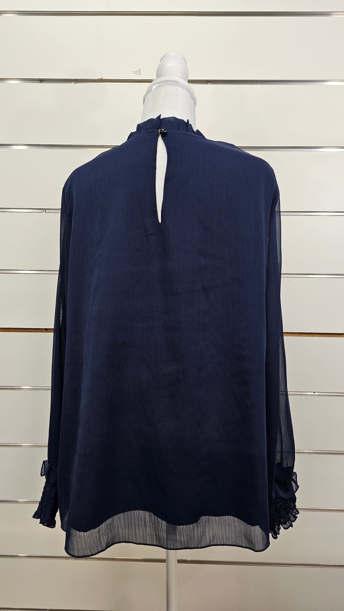 Navy Lined Long-Sleeve Chiffon Blouse - 2XL