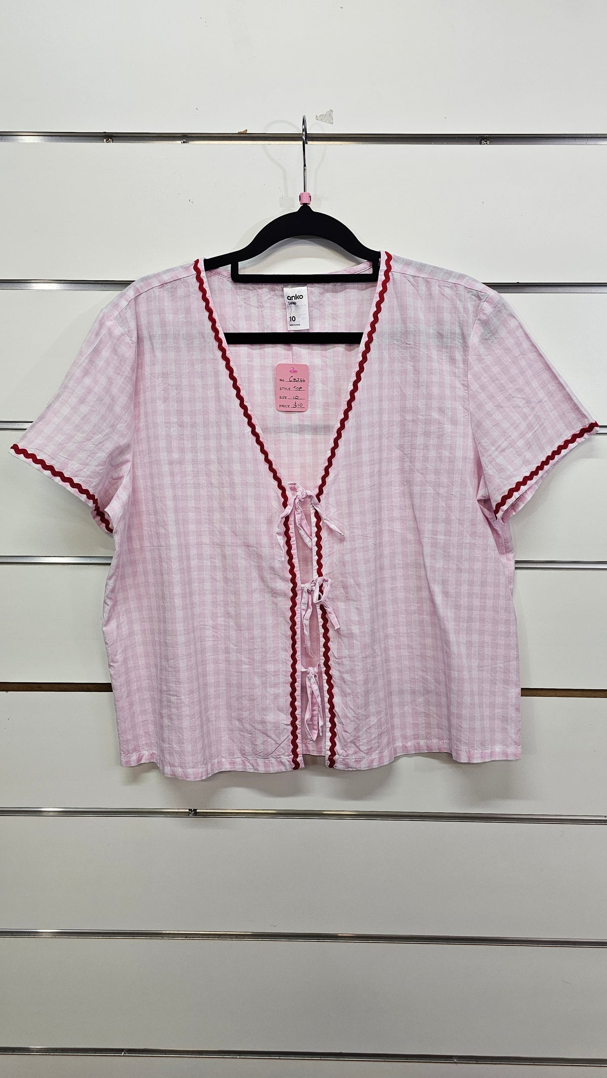 Anko Pink Checkered Sleep Top with Red Trim - 10