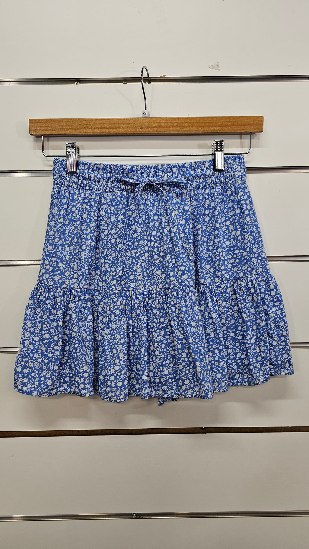 Pigalle Blue/White Floral Shorts with Skirt Overlay - XS