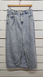 Zest Stone-Wash Denim Maxi Skirt with Front Split and Back Pockets - 14