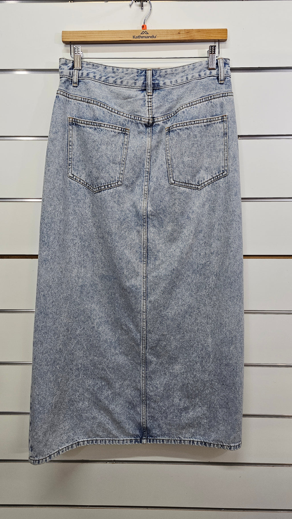 Zest Stone-Wash Denim Maxi Skirt with Front Split and Back Pockets - 14