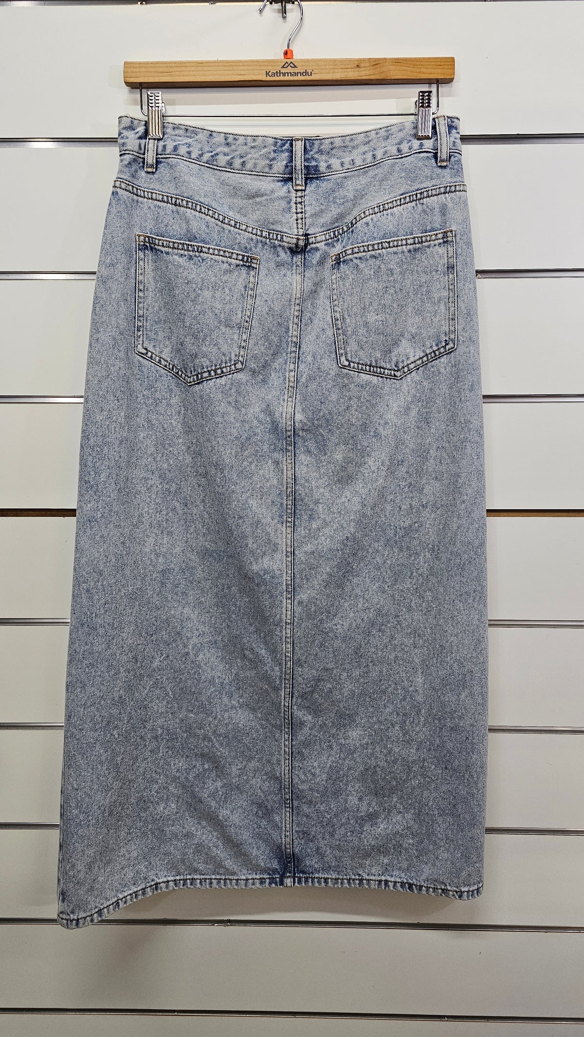 Zest Stone-Wash Denim Maxi Skirt with Front Split and Back Pockets - 14