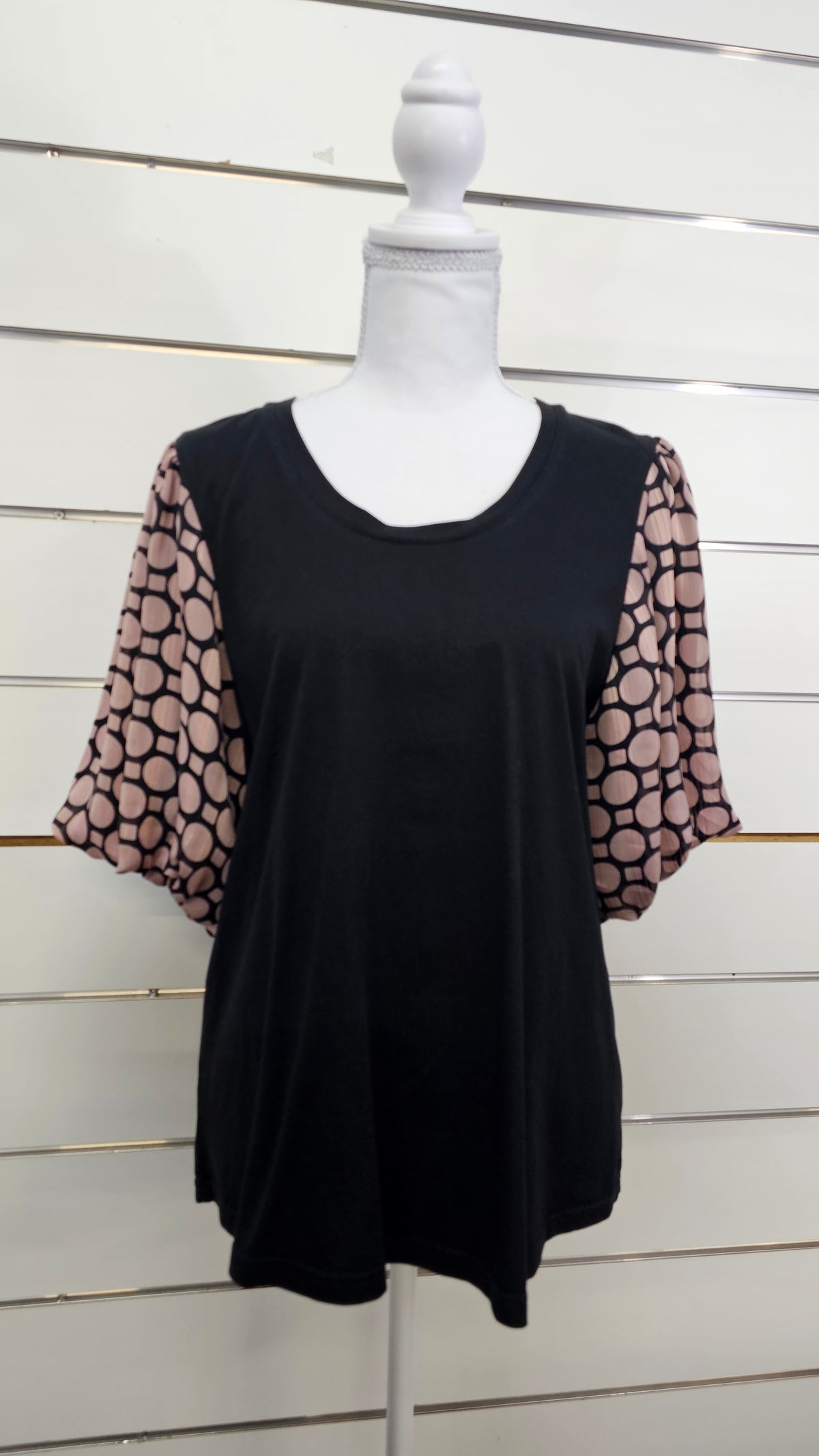 Shine On Black Polka-Dot Balloon-Sleeve Top - 14