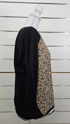 Seduce Black Floral-Panel T-Shirt with Ribbed Hem - 12