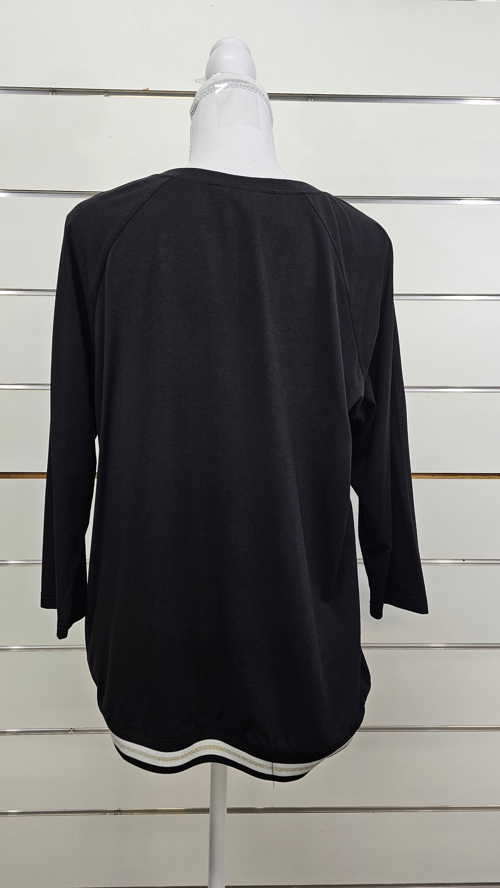 Seduce Black Floral-Panel T-Shirt with Ribbed Hem - 12