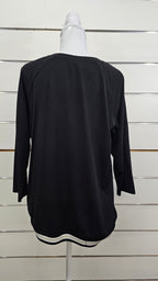 Seduce Black Floral-Panel T-Shirt with Ribbed Hem - 12