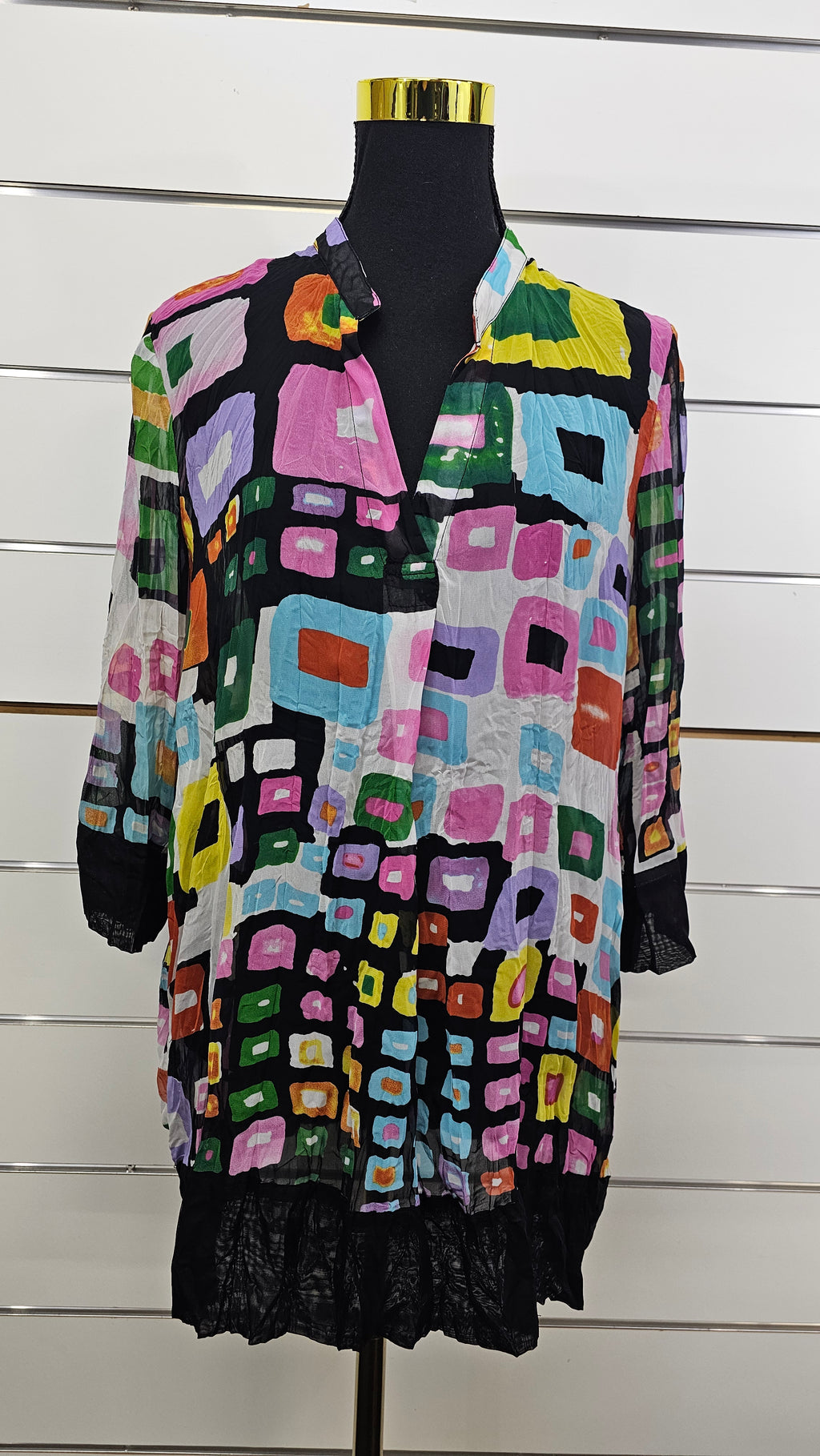 Vue Multicolour Three-Quarter-Sleeve Crinkle Tunic - 14