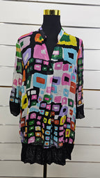 Vue Multicolour Three-Quarter-Sleeve Crinkle Tunic - 14