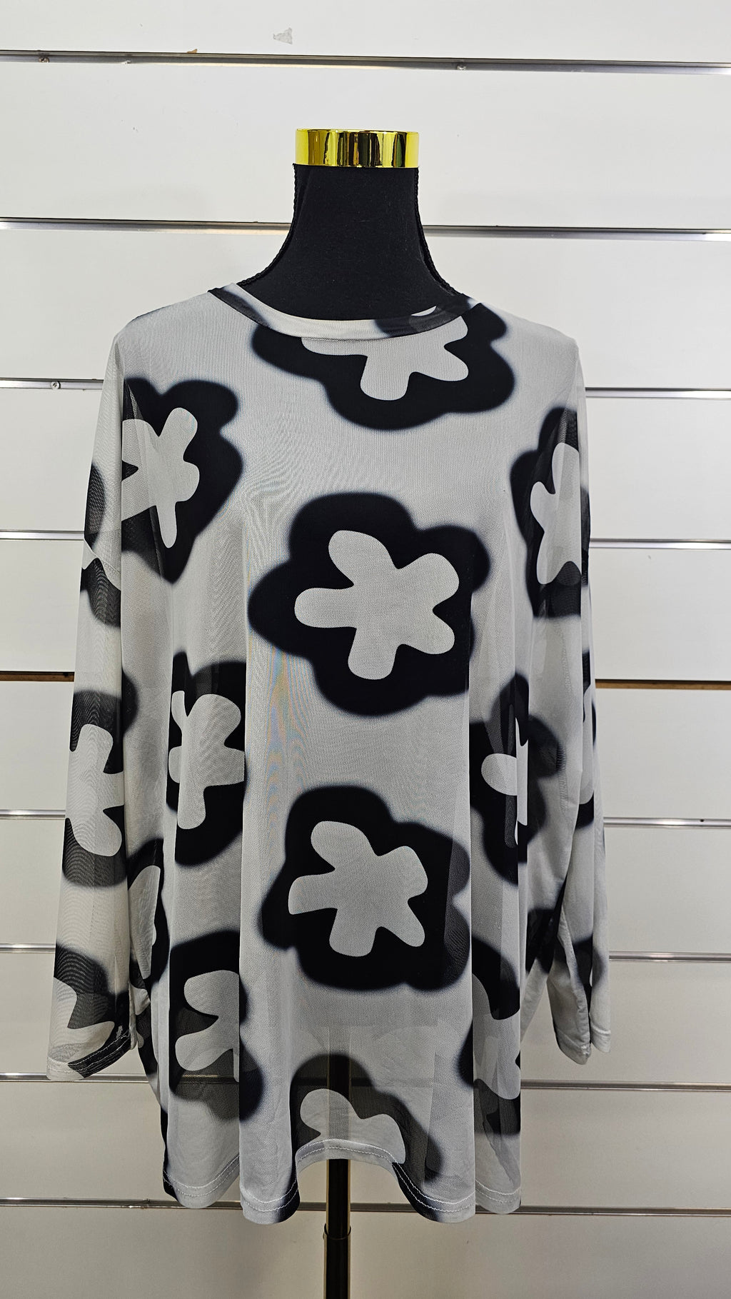 I Ask Fashion Daisy-Pattern Sheer Mesh Long-Sleeve Top - 14