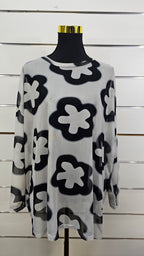 I Ask Fashion Daisy-Pattern Sheer Mesh Long-Sleeve Top - 14