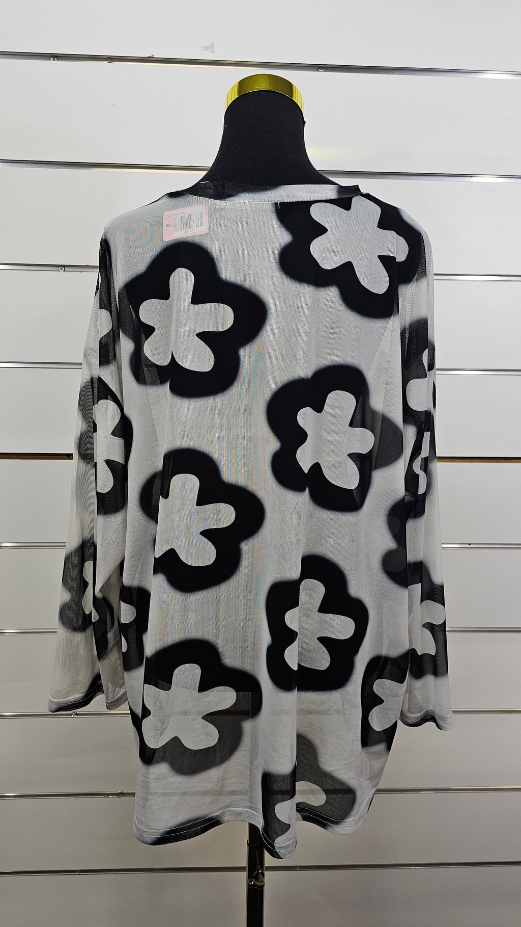 I Ask Fashion Daisy-Pattern Sheer Mesh Long-Sleeve Top - 14