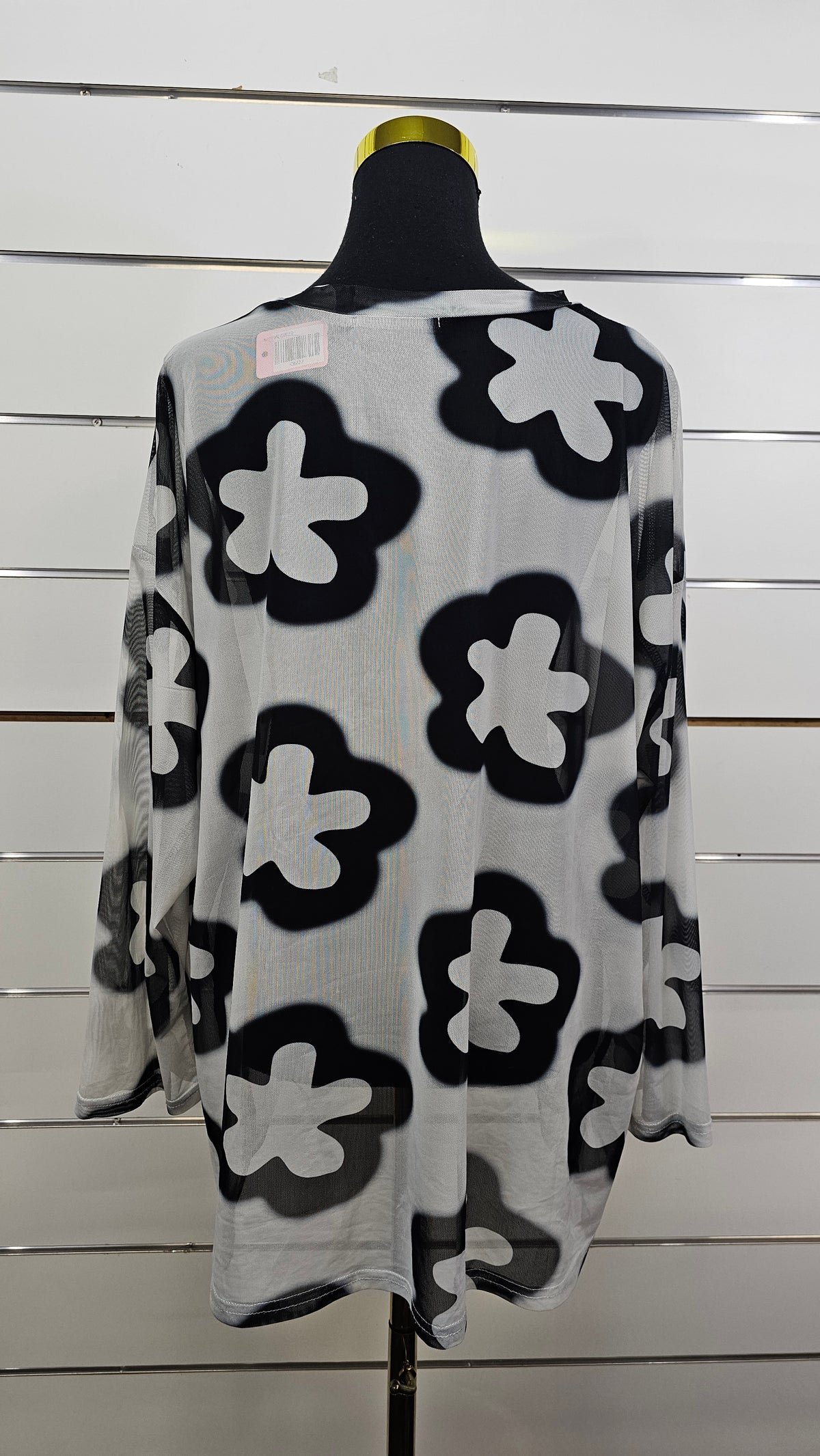 I Ask Fashion Daisy-Pattern Sheer Mesh Long-Sleeve Top - 14