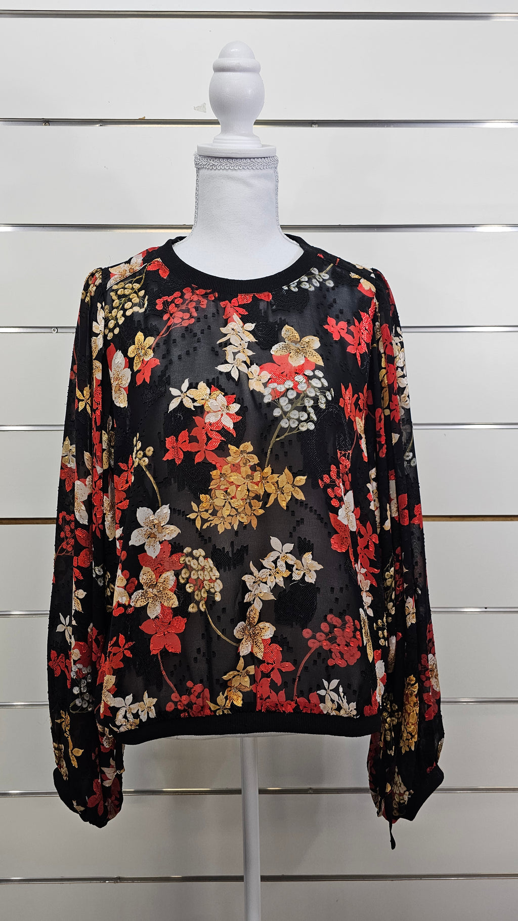 By Rosa Black Autumn-Floral Balloon-Sleeve Blouse - 14