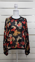 By Rosa Black Autumn-Floral Balloon-Sleeve Blouse - 14