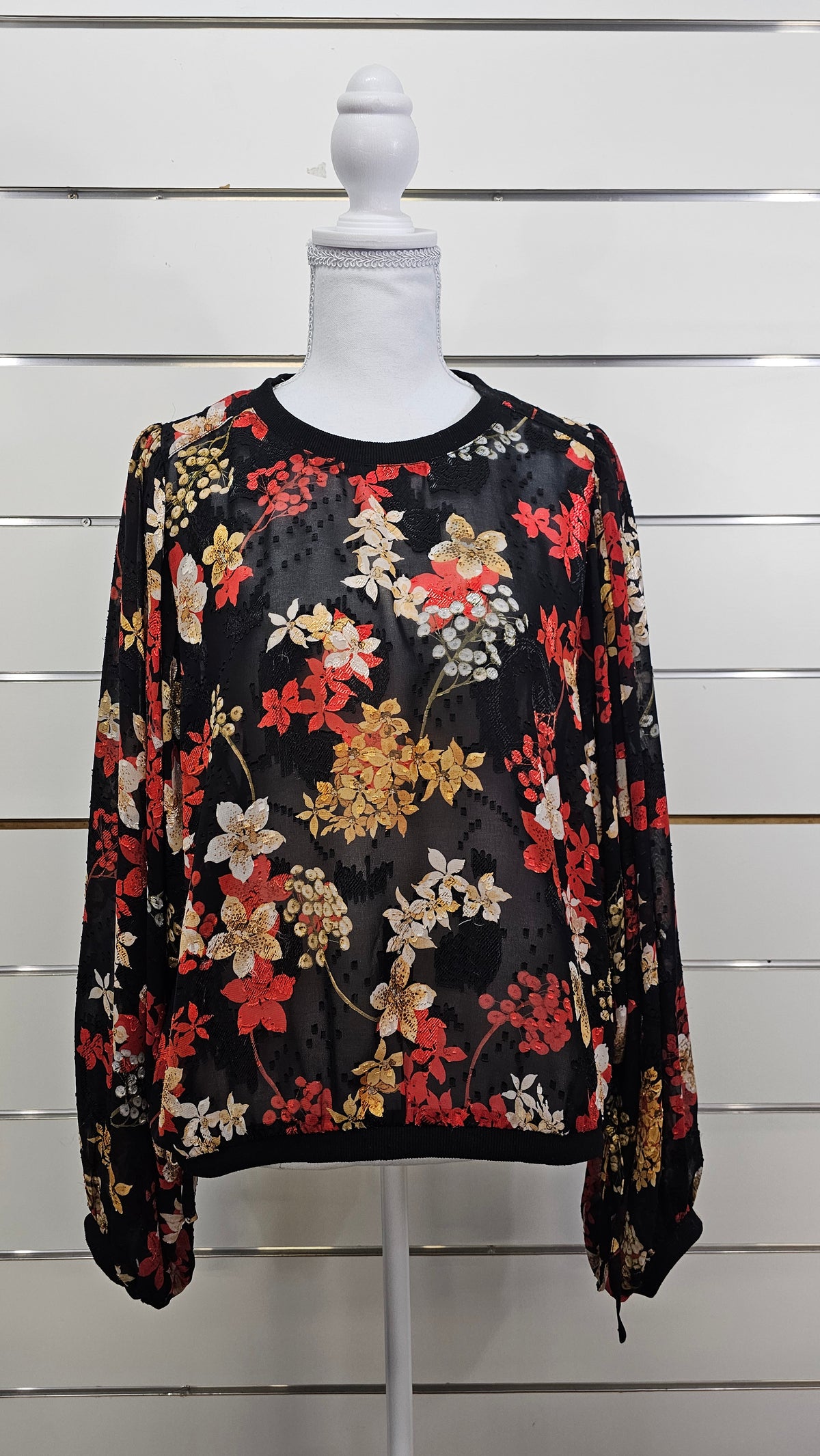 By Rosa Black Autumn-Floral Balloon-Sleeve Blouse - 14