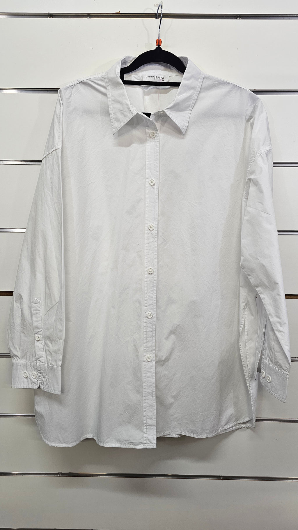 Betty Basics White Button-Front Long-Sleeve Shirt - 14