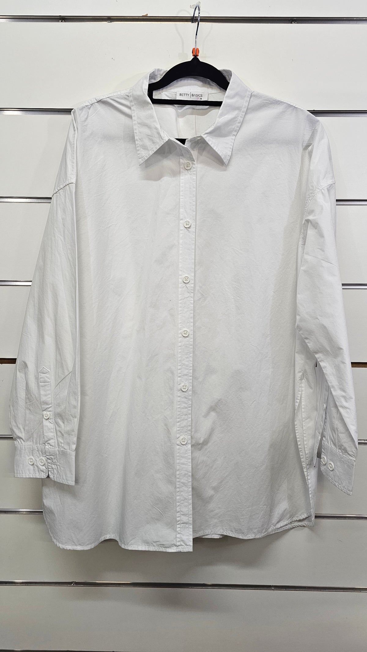 Betty Basics White Button-Front Long-Sleeve Shirt - 14