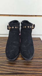 H&H Black Velvet Block-Heel Boots with Gold Buckle - 6