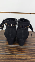 H&H Black Velvet Block-Heel Boots with Gold Buckle - 6