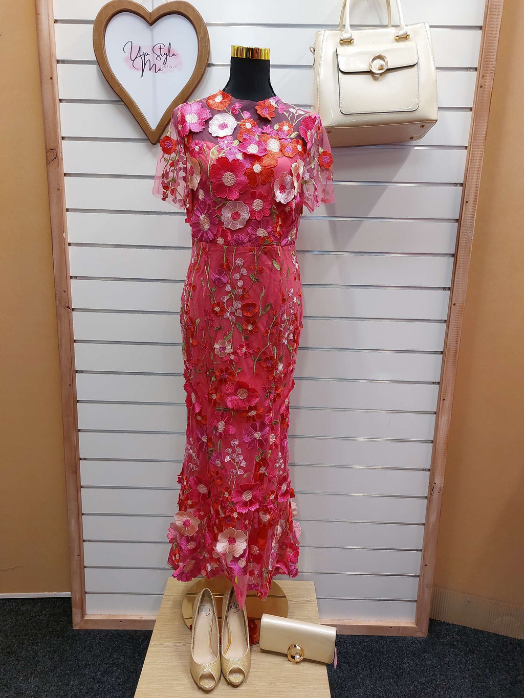 Hot Pink Floral Applique Dress - L image 1