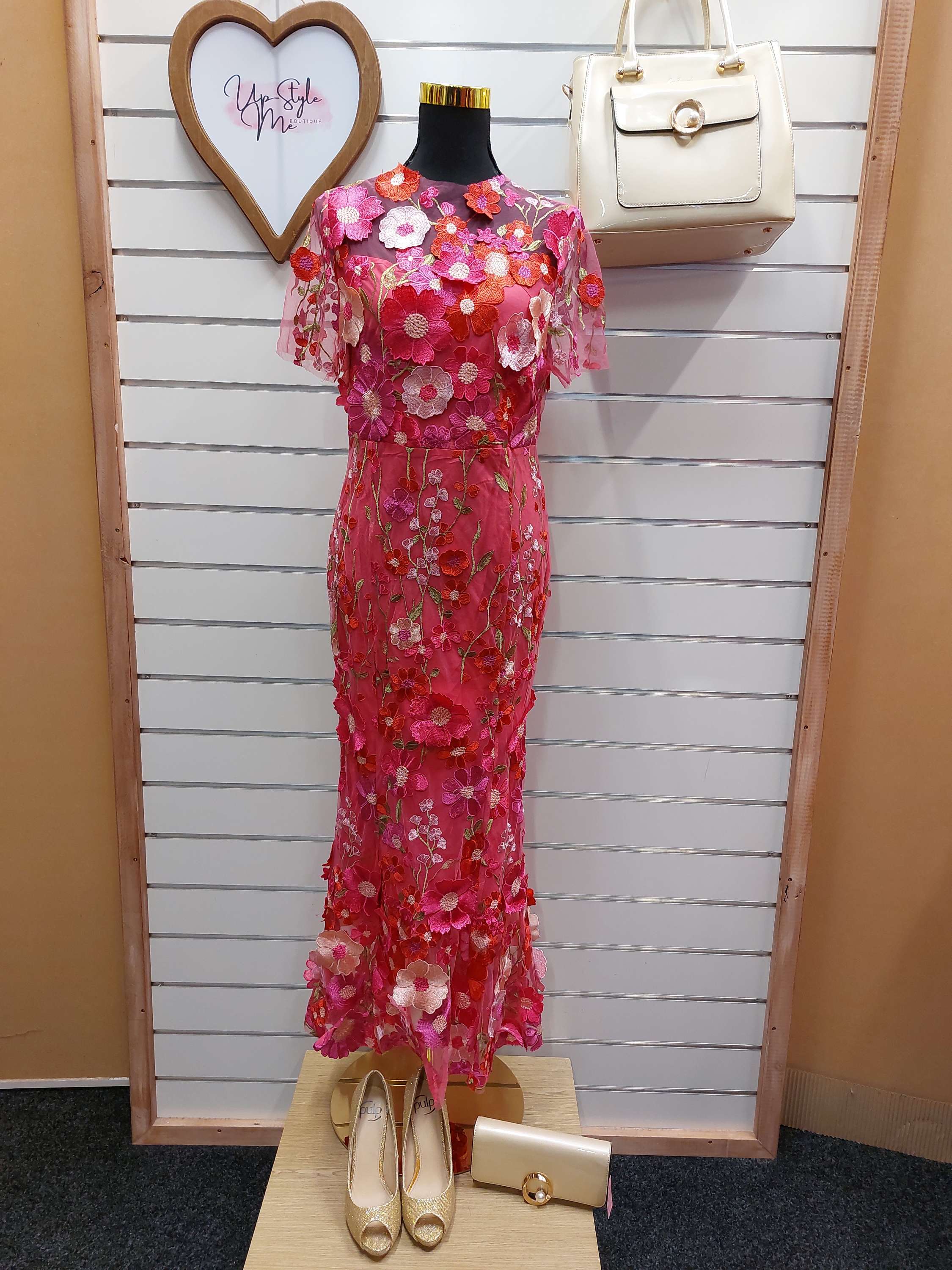 Hot Pink Floral Applique Dress - L image 1