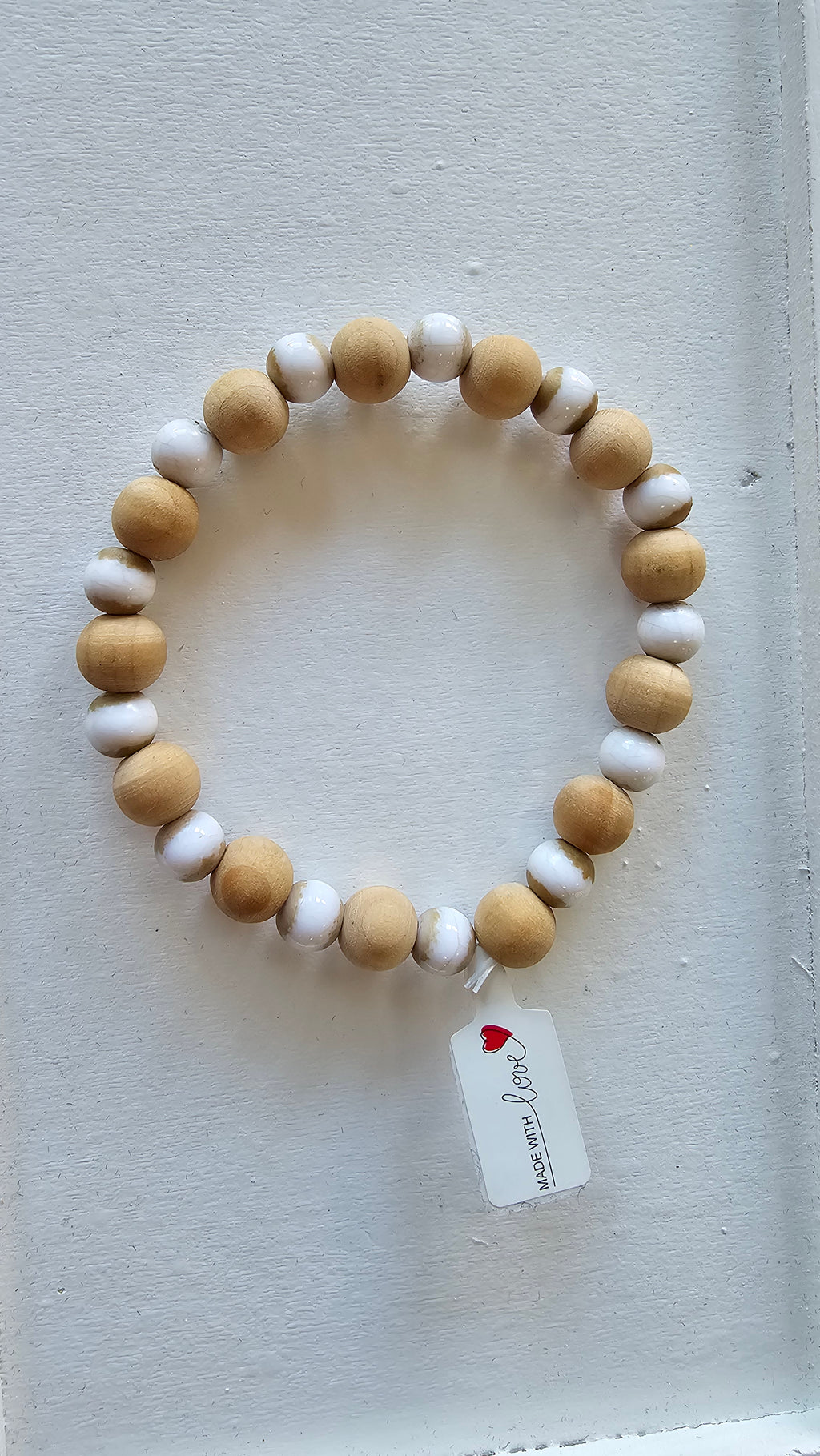 Cream Wood And Stone Beaded Bracelet image 0