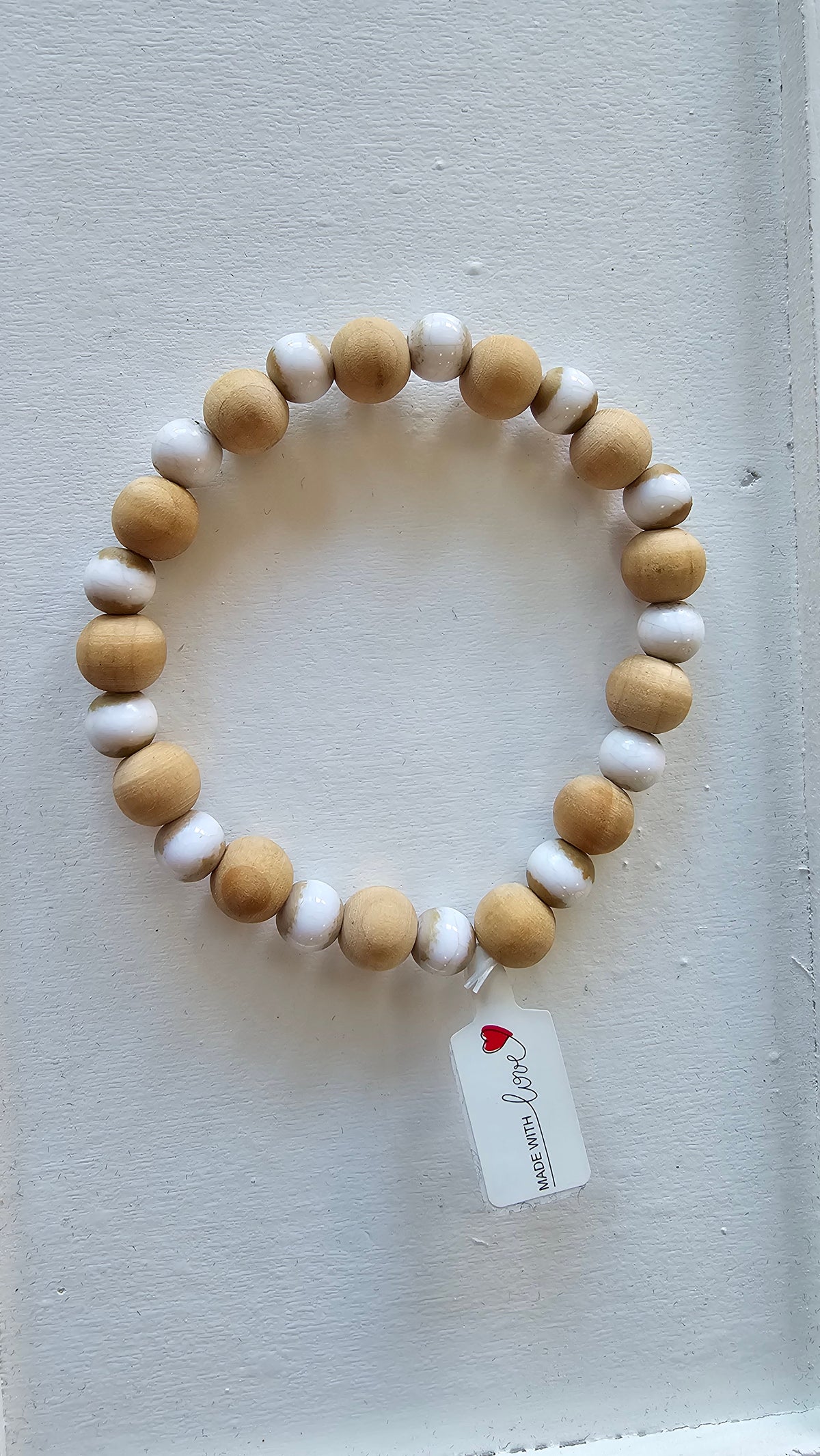 Cream Wood And Stone Beaded Bracelet image 0