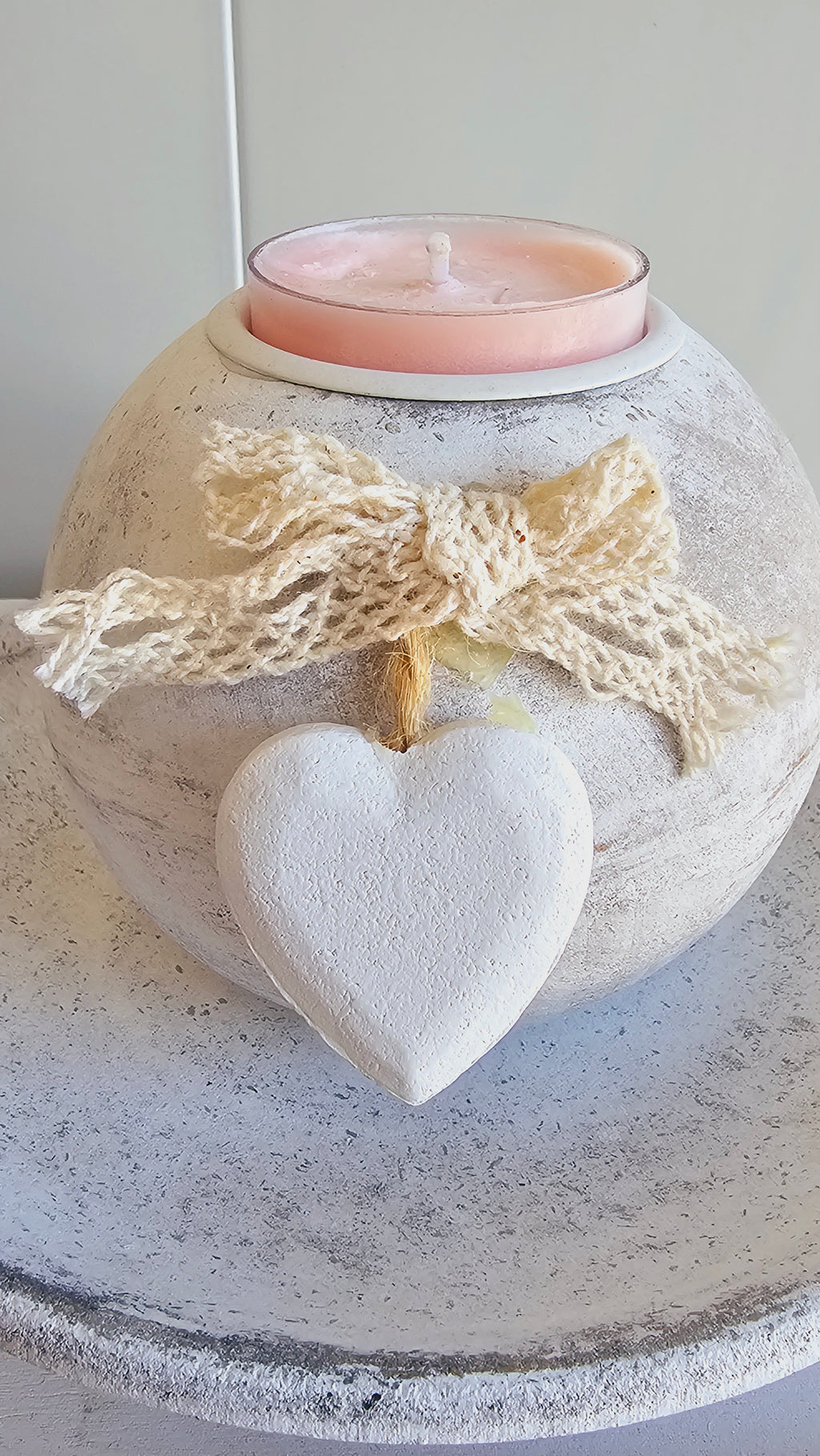 Shabby Chic Candle Holder with Pink Candle image 1
