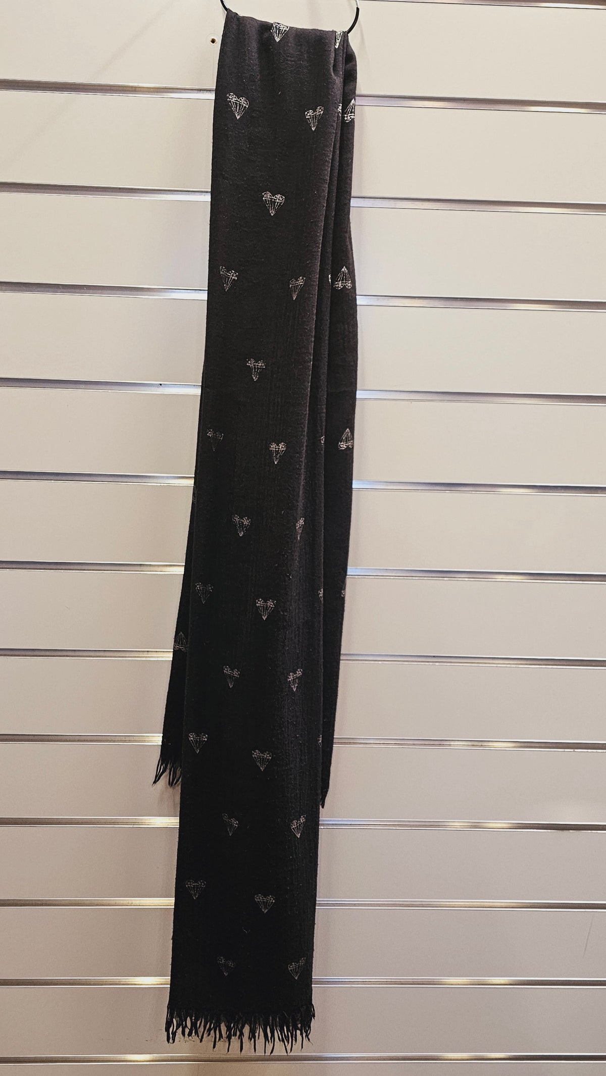 Black Viscose Scarf with Silver Heart Print image 0