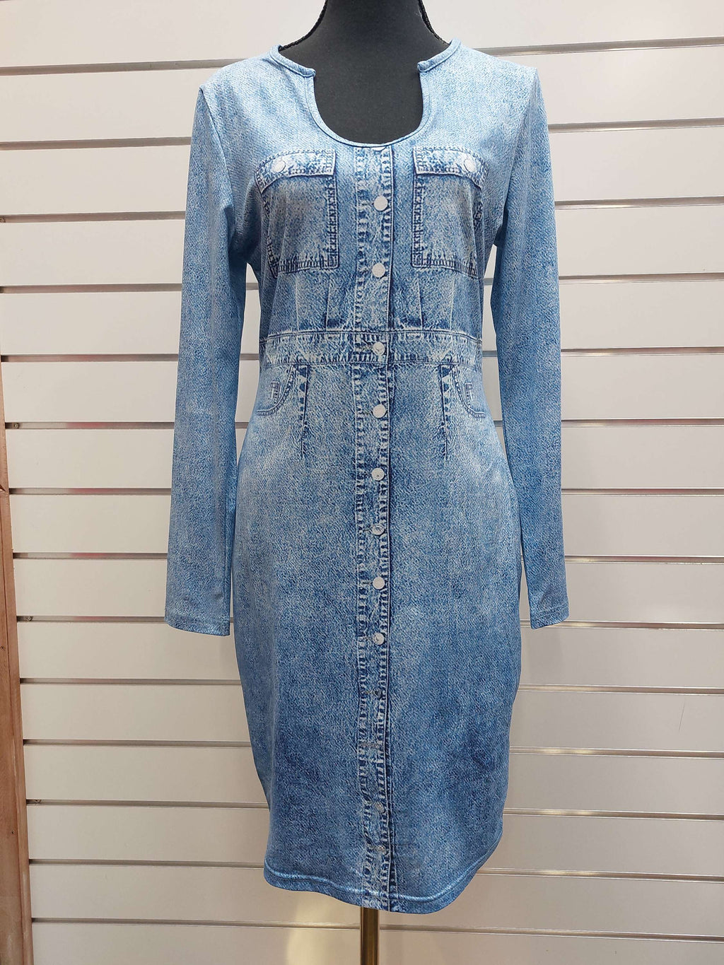 Long Sleeve Denim Look Dress - L image 0