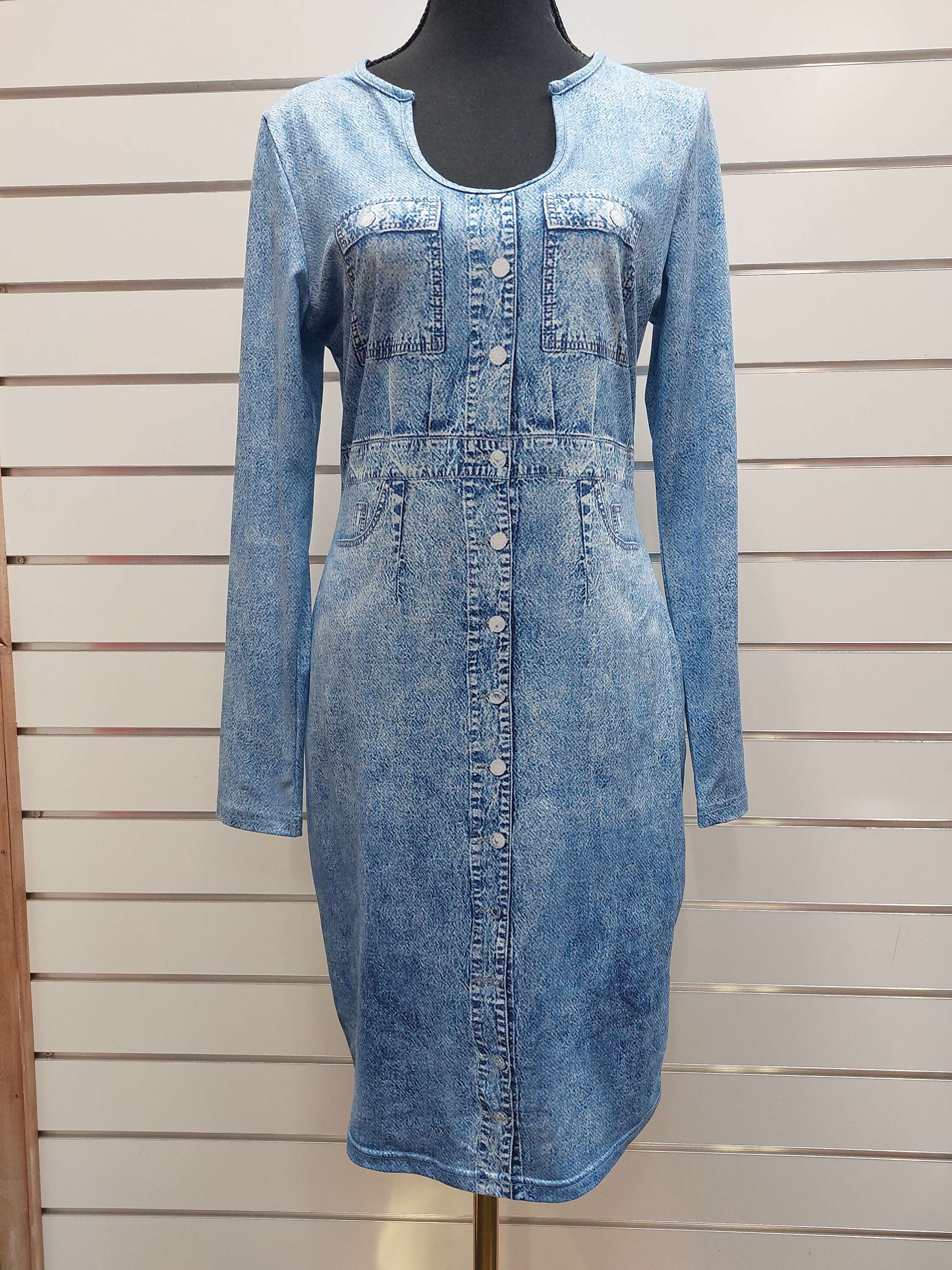 Long Sleeve Denim Look Dress - L image 0