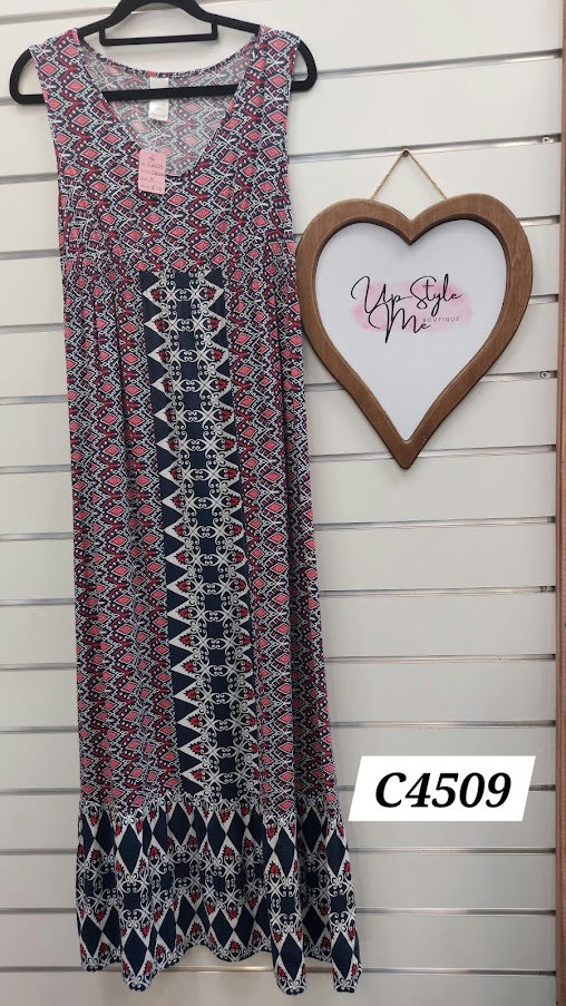 Navy/Red/White Maxi Dress - M