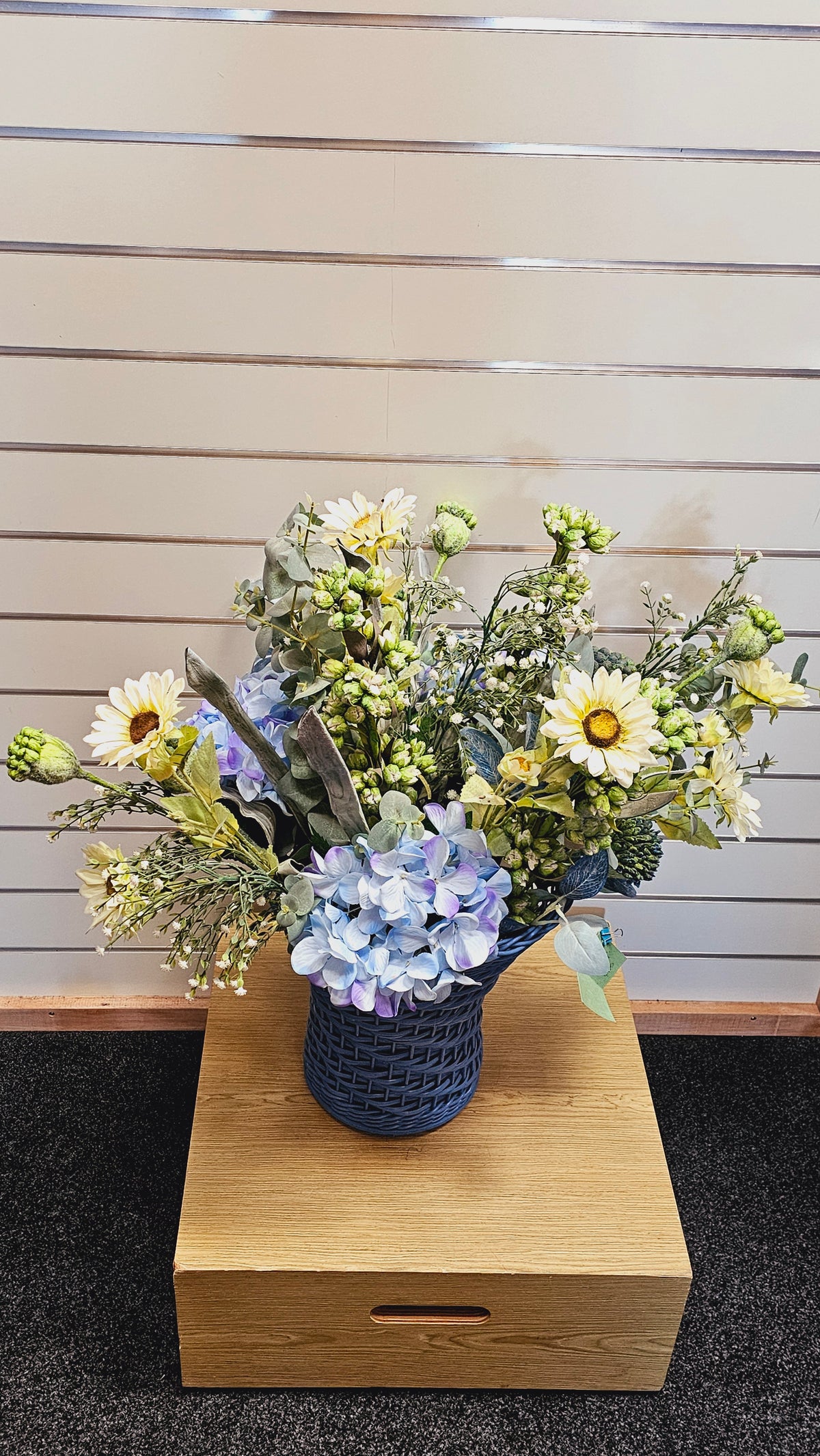 Blue Hydrangea Spring Arrangement in Blue Vase image 0