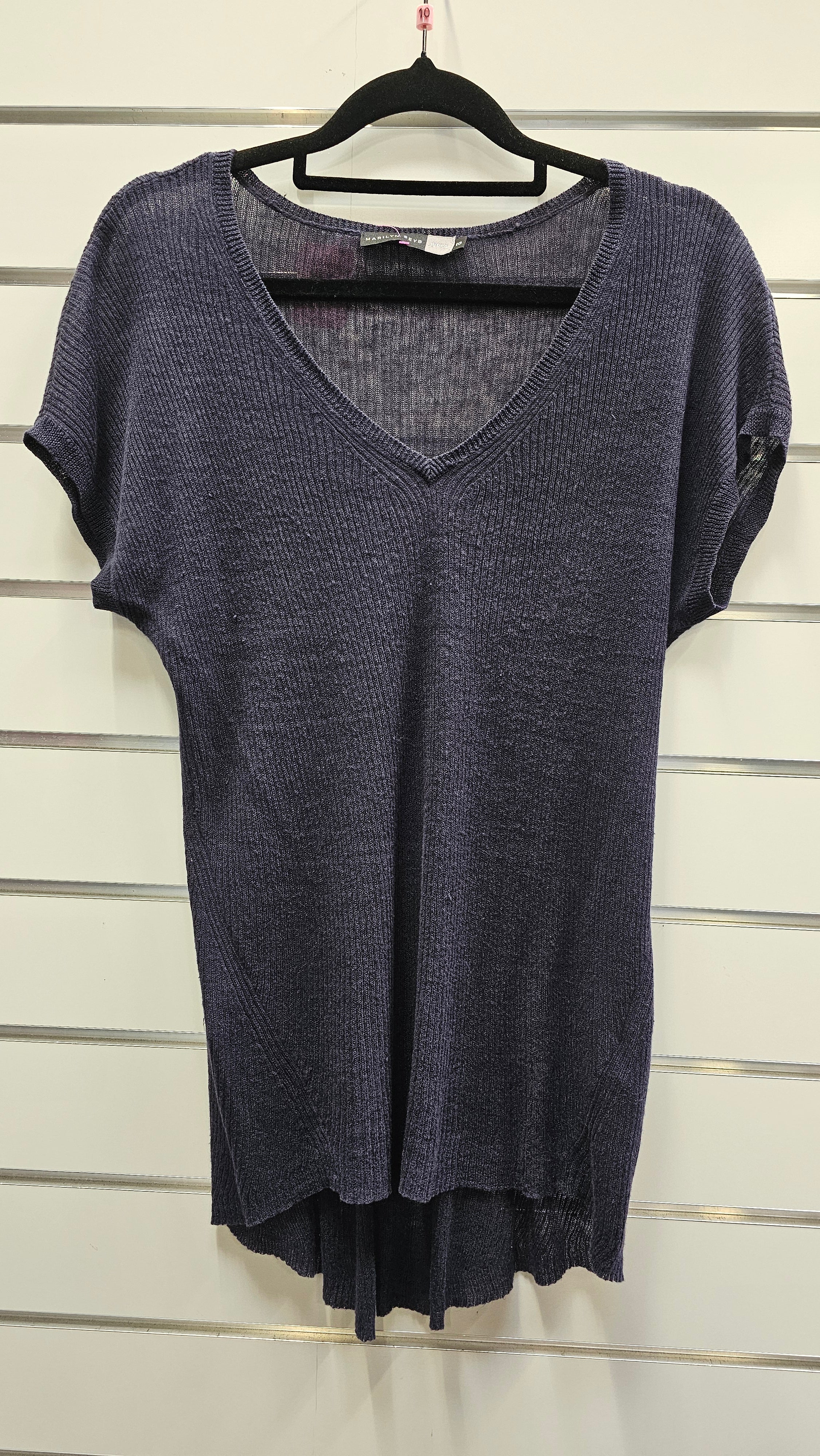 Marilyn Seyb Navy Blue Top 100% Linen - 10 image 0
