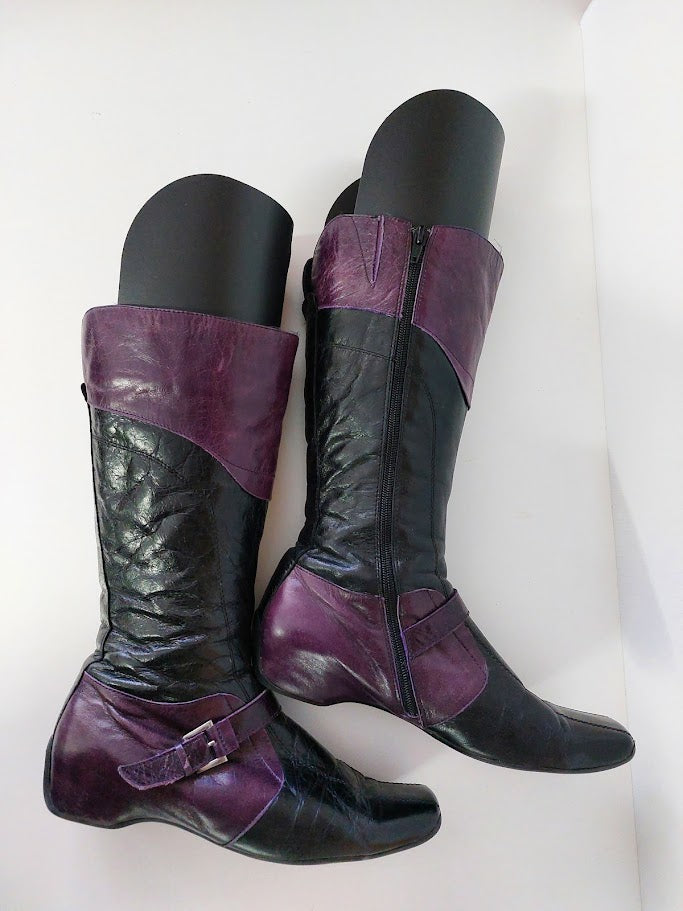 Footloose Purple/Black Leather Knee High Boots - 41 image 0