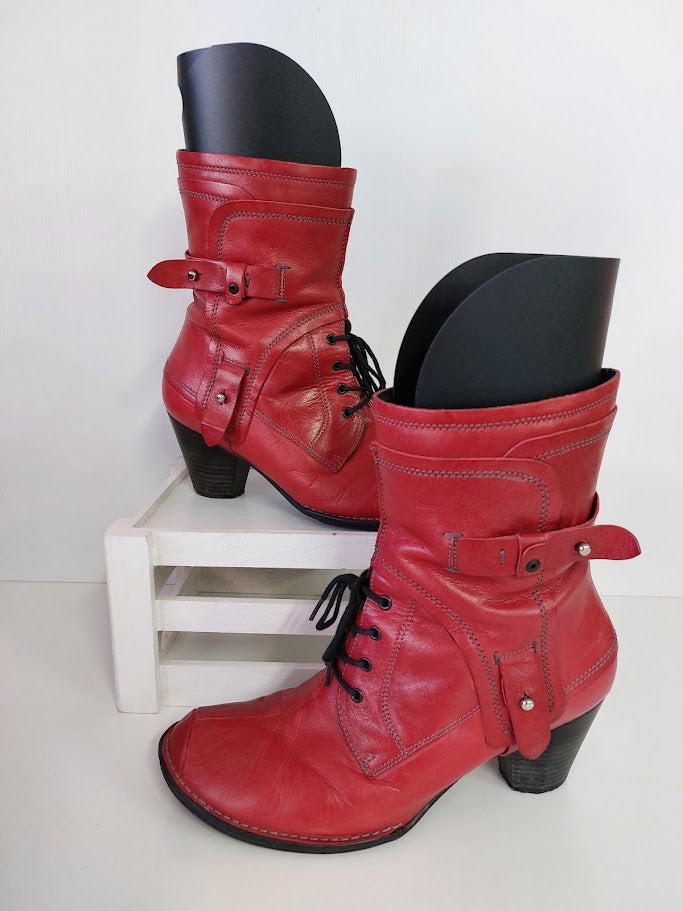 Softwaves Red Leather Ankle Boots - 42 image 2