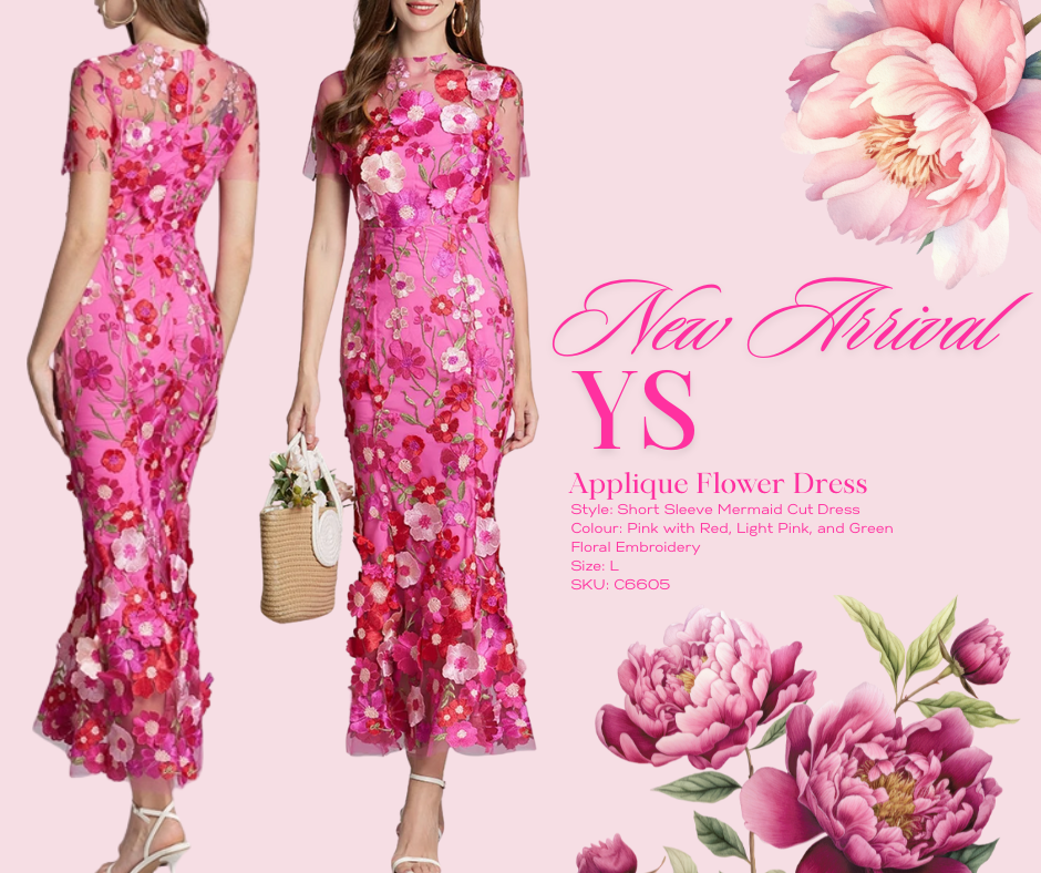 Hot Pink Floral Applique Dress - L image 0