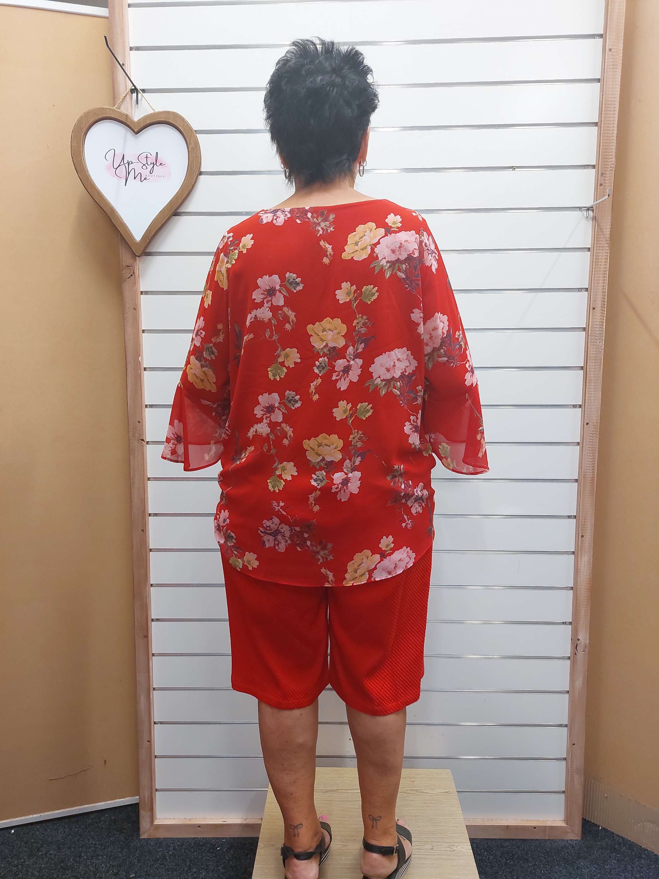 Red Floral Chiffon Blouse - 18 image 1