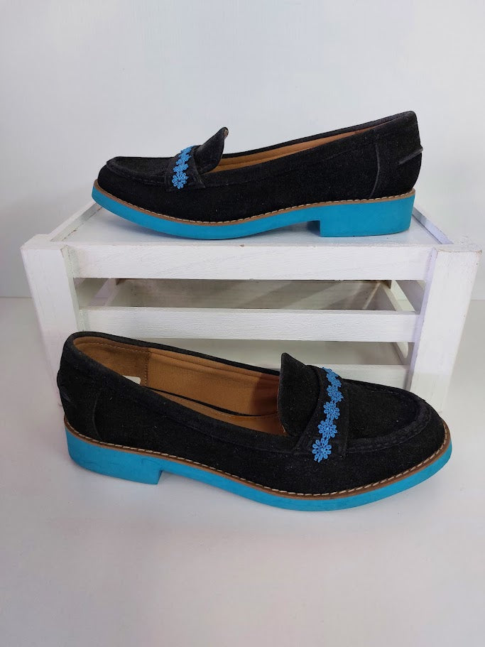 Charles & Keith Black Suede Loafers with Blue Lace - 38 image 0