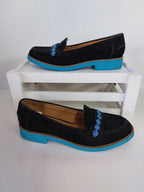 Charles & Keith Black Suede Loafers with Blue Lace - 38 image 0