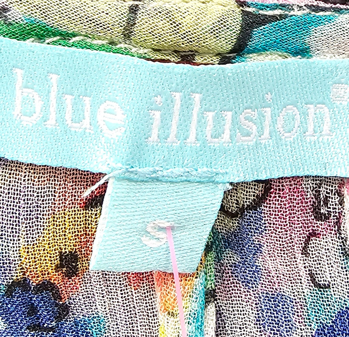 Blue Illusion Floral Dress 100% Viscose - S image 4
