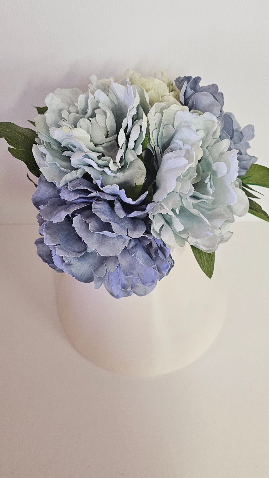 Cream Vase with Blue Peonies Floral Arrangement image 1
