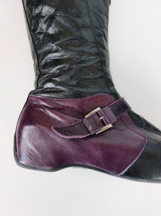 Footloose Purple/Black Leather Knee High Boots - 41 image 2