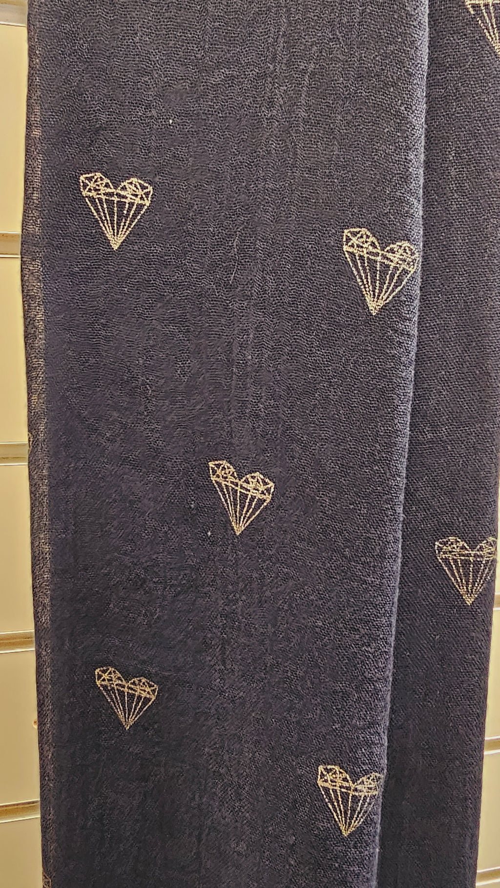 Navy Scarf with Silver Hearts -100% Viscose image 1