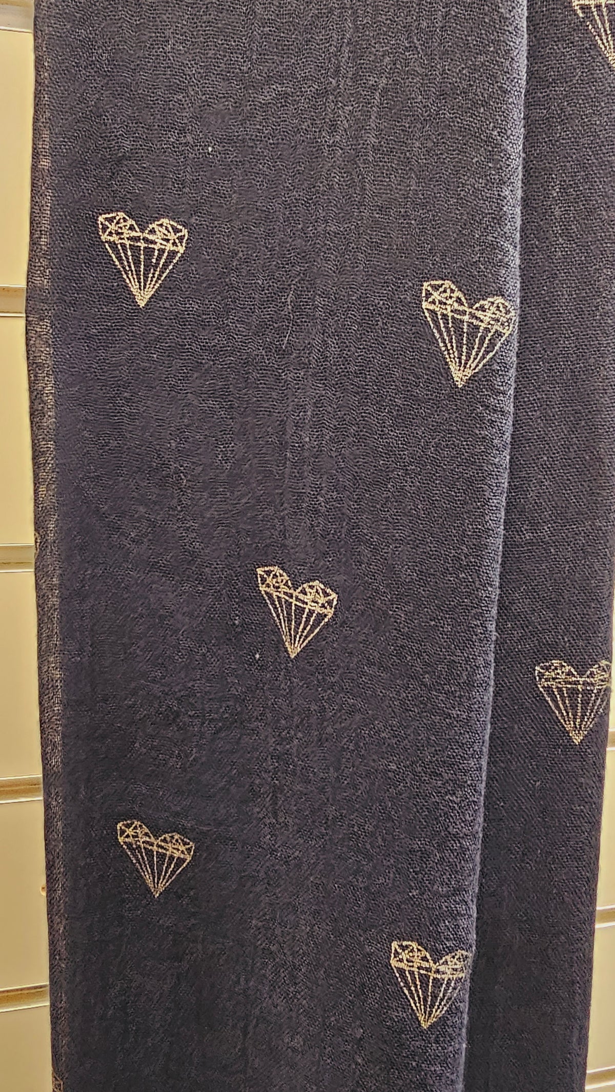 Navy Scarf with Silver Hearts -100% Viscose image 1