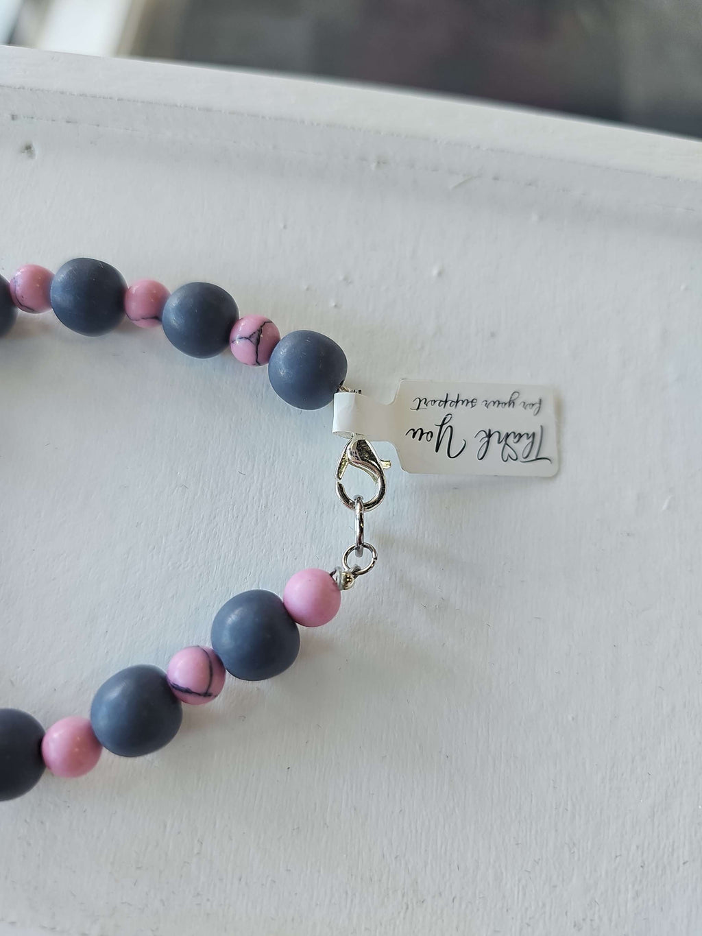 Grey And Pink Beaded Bracelet image 2