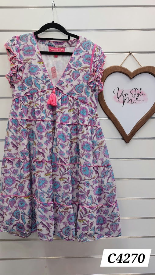 Place Du Soleil Purple Flower Dress - S
